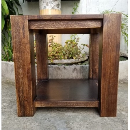 Dark Walnut Oil : Đôn Góc Trang Trí Gỗ Sồi - 2 Tầng